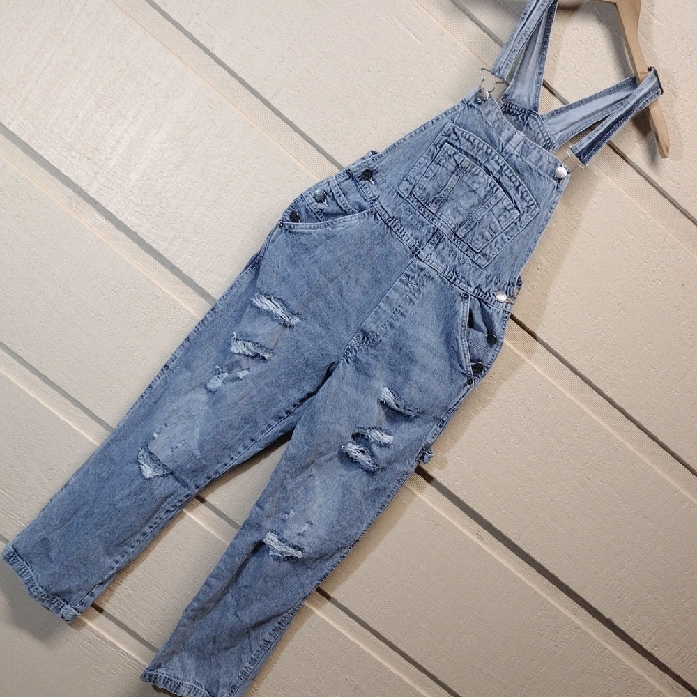 Hybrid Distressed Denim Overalls S